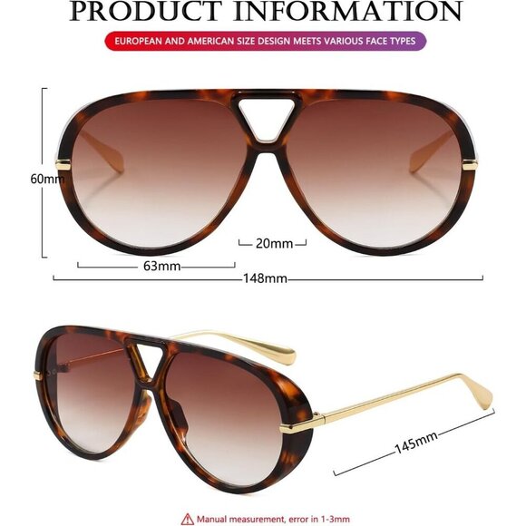 🆕Women Brown Oversized Sunglasses Retro Trendy Shield Big Large Fashion Shades - Picture 7 of 7